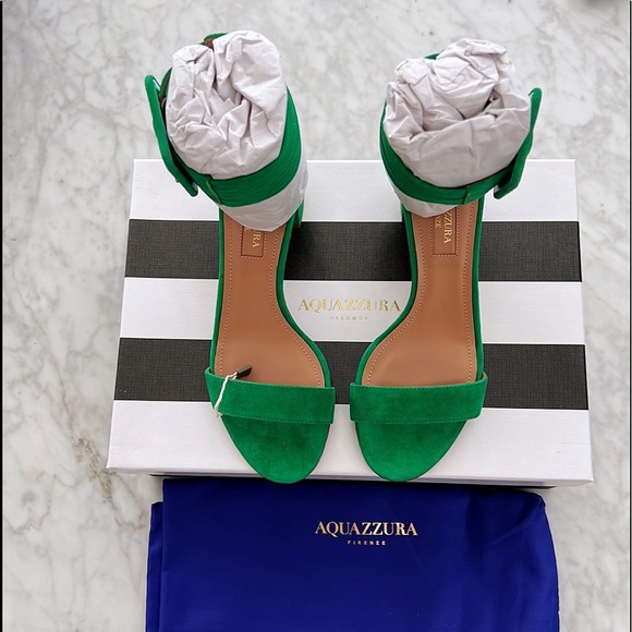 Authentic Aquazzura Suede 💯 goat skin Jasmine green sandals - Picture 2 of 13